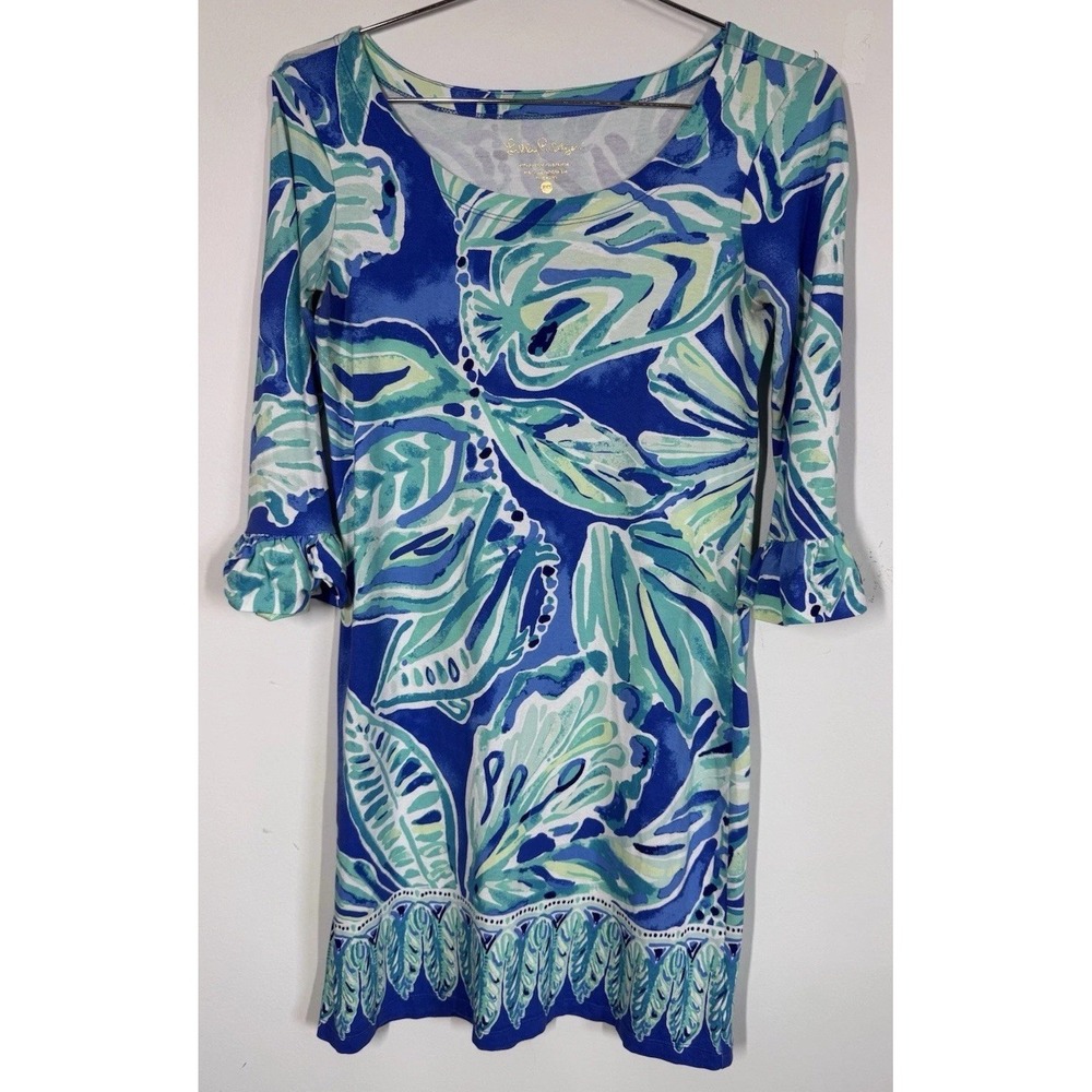Lilly Pulitzer Sophie Ruffle Dress Light As A Feather UPF 50 Blue Shift Size XXS
